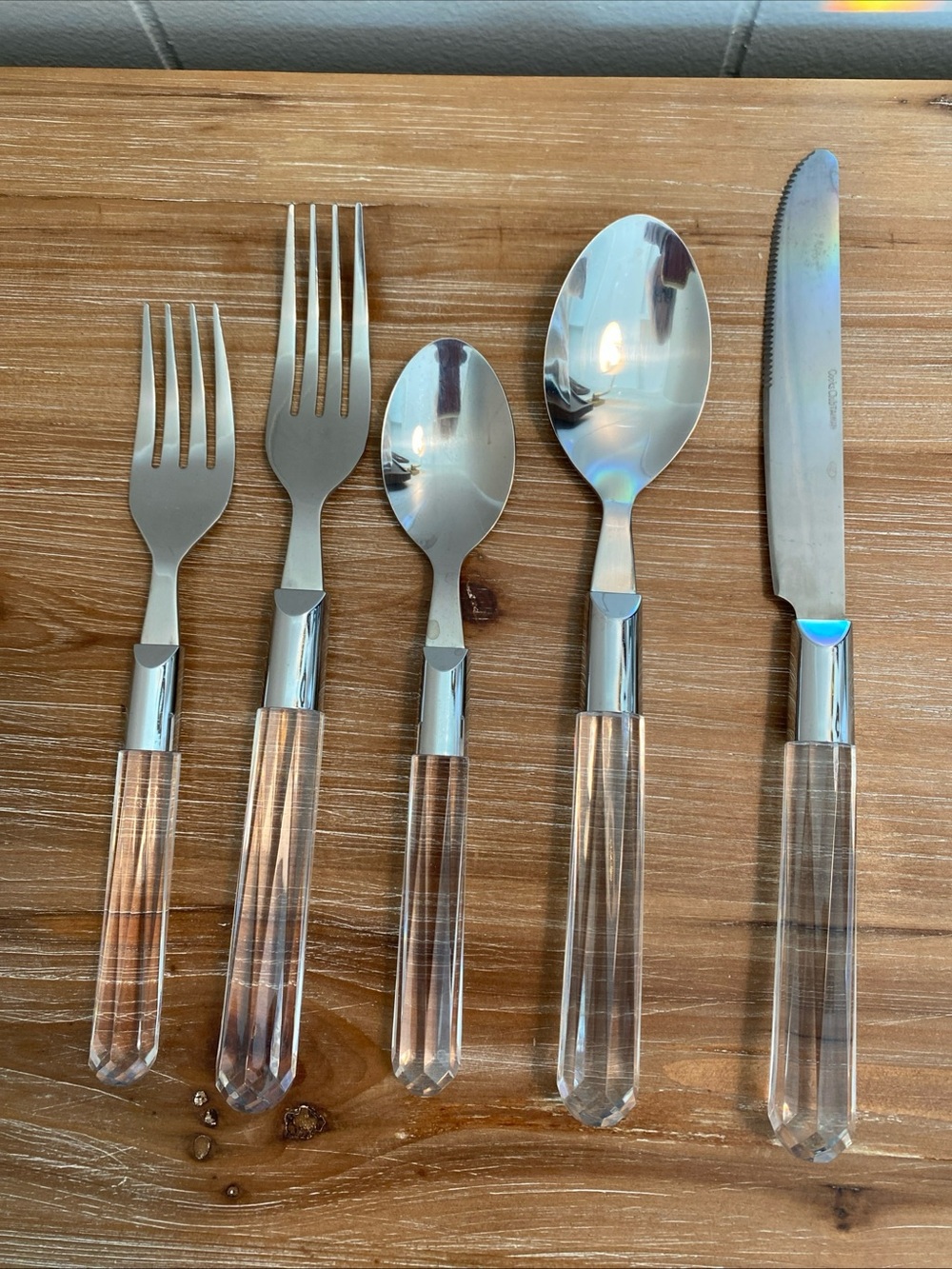 Cook’s Club Taiwan Vtg MCM Faceted Acrylic Flatware Service For 12 & Serving Set